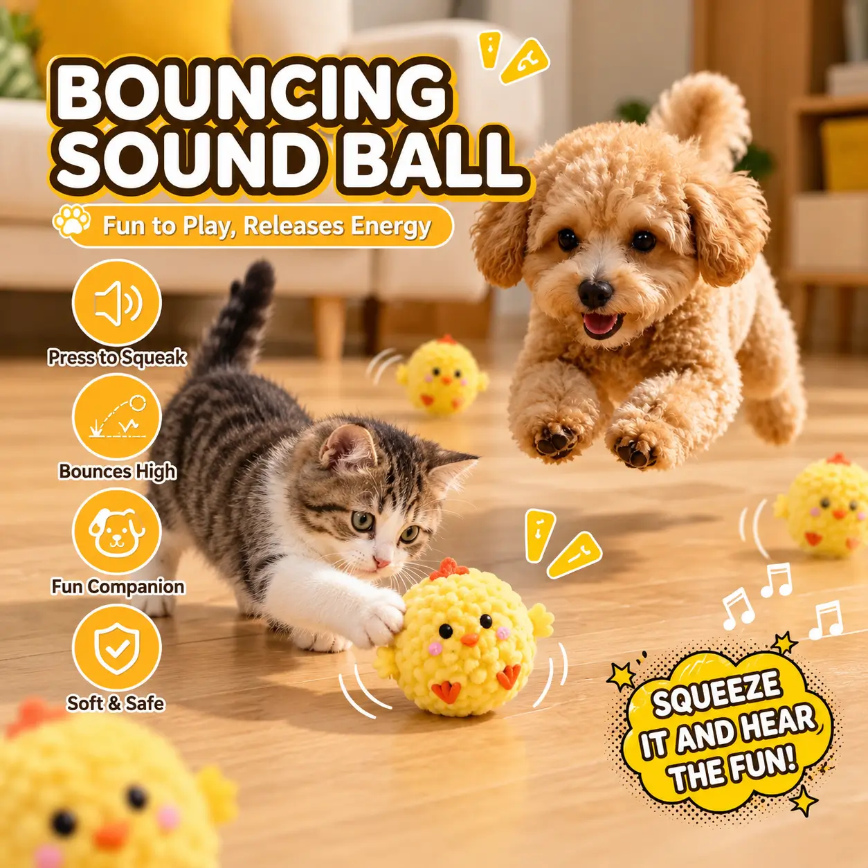 Interactive Squeaky Chick Ball - Bouncing Chew Toy