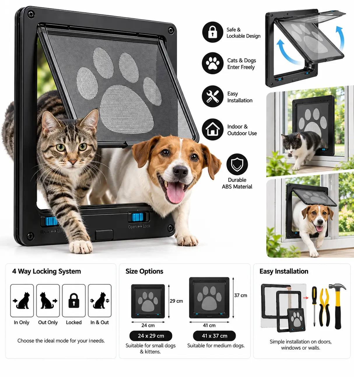 Lockable Pet Flap Door for Cats & Dogs Door