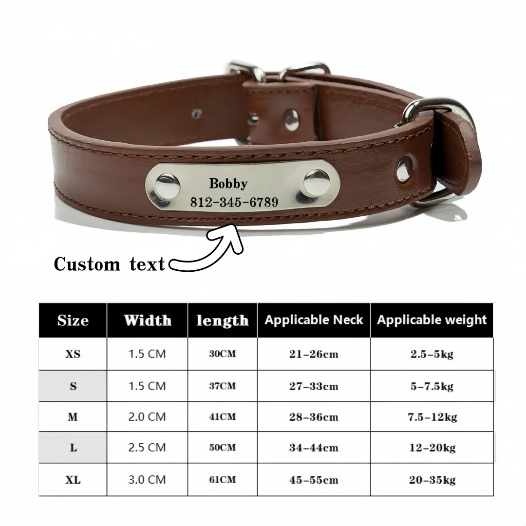 Personalized Pet Collar with Engraved Name Tag - Adjustable PU Leather Collar for Dogs & Cats