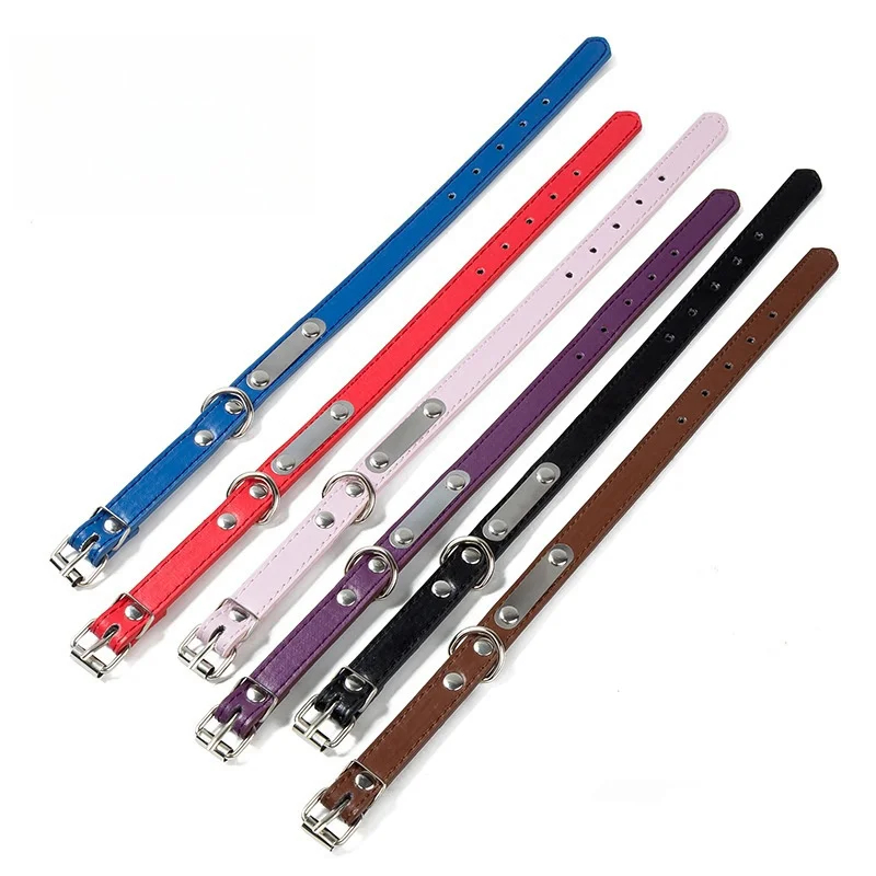 Personalized Pet Collar with Engraved Name Tag - Adjustable PU Leather Collar for Dogs & Cats