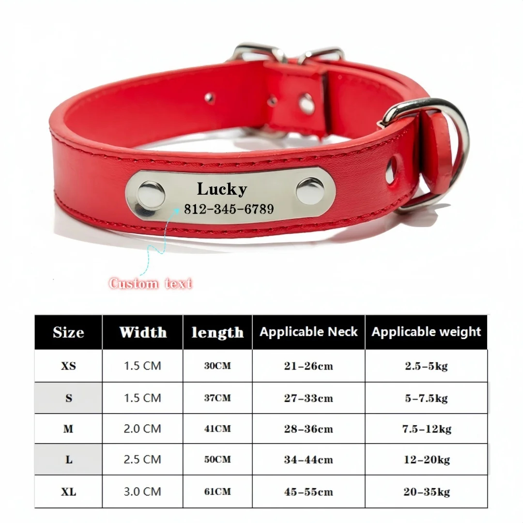 Personalized Pet Collar with Engraved Name Tag - Adjustable PU Leather Collar for Dogs & Cats