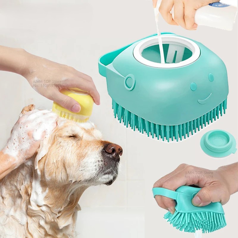 Pet Bath & Massage Brush with Shampoo Dispenser
