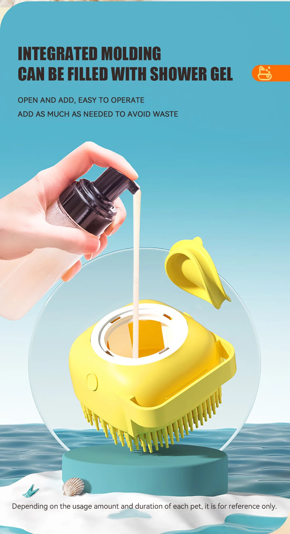Pet Bath & Massage Brush with Shampoo Dispenser