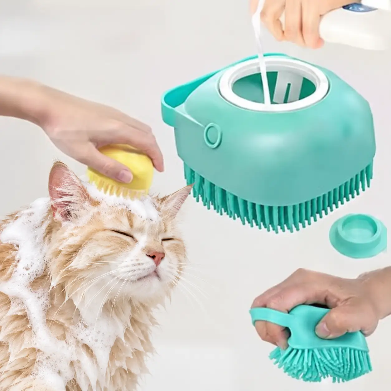Pet Bath & Massage Brush with Shampoo Dispenser