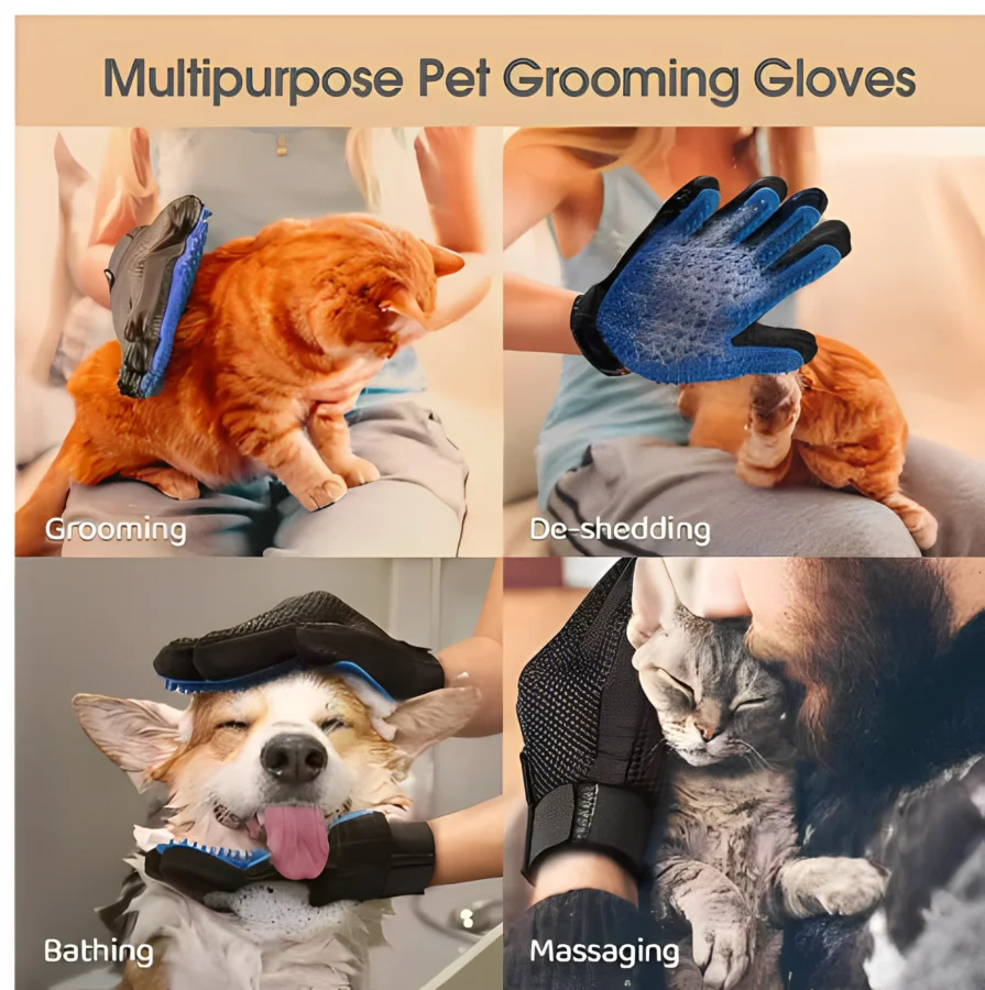 Pet Grooming Glove - Silicone Deshedding & Massage Brush for Dogs & Cats