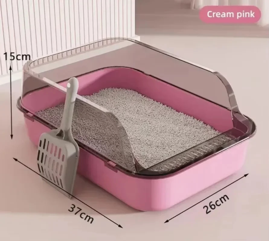Semi-Enclosed Cat Litter Box - High-Sided Splashproof Toilet Tray