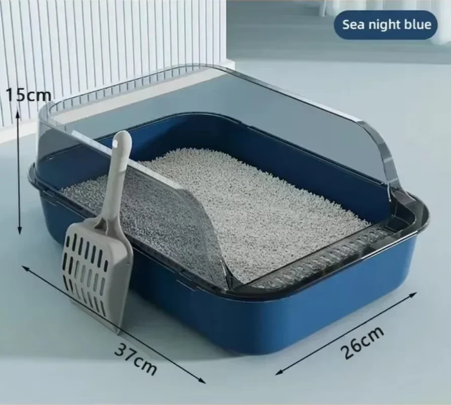 Semi-Enclosed Cat Litter Box - High-Sided Splashproof Toilet Tray