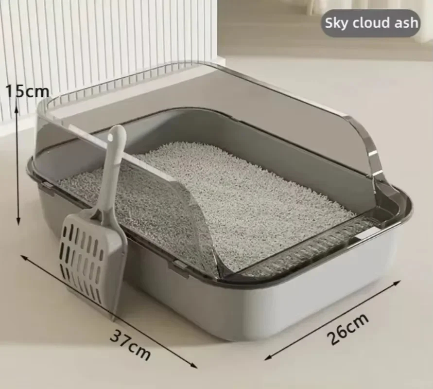 Semi-Enclosed Cat Litter Box - High-Sided Splashproof Toilet Tray