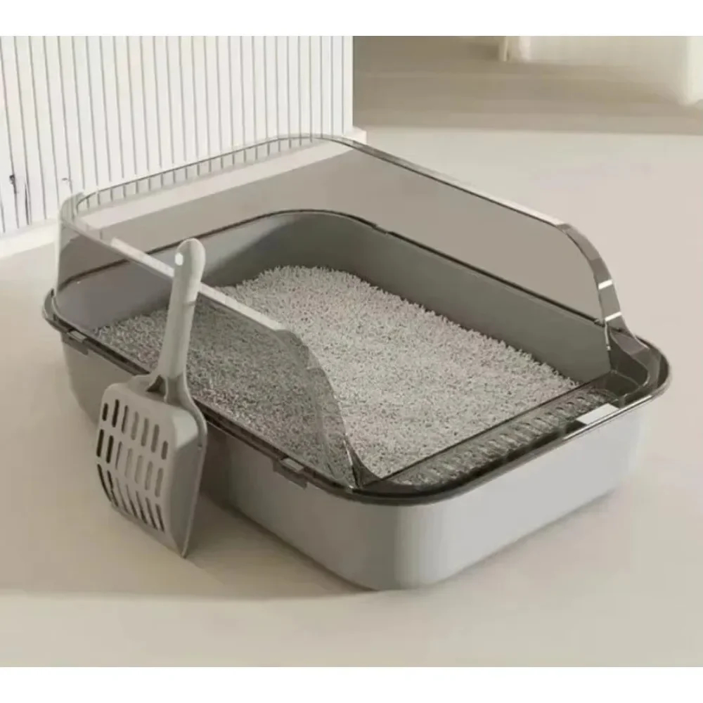 Semi-Enclosed Cat Litter Box - High-Sided Splashproof Toilet Tray