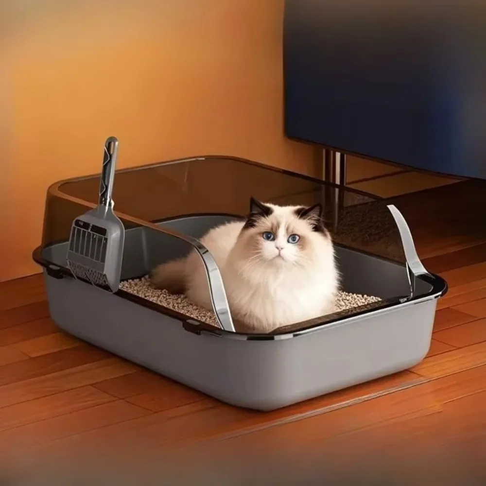 Semi-Enclosed Cat Litter Box - High-Sided Splashproof Toilet Tray