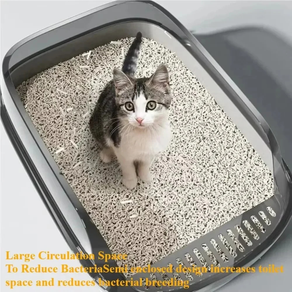 Semi-Enclosed Cat Litter Box - High-Sided Splashproof Toilet Tray