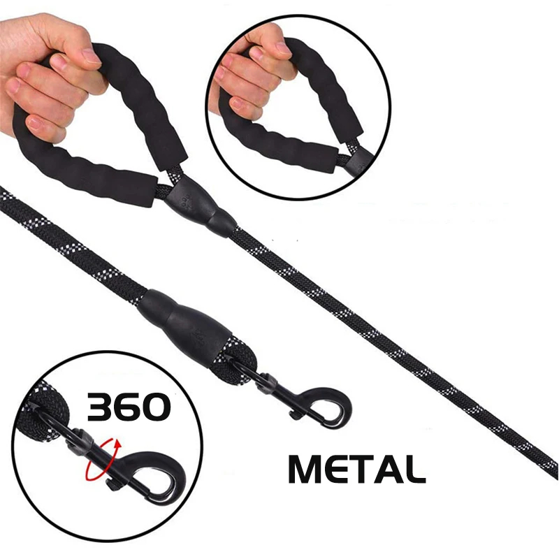 Strong Nylon Dog Leash with Padded Handle & Reflective Stripes