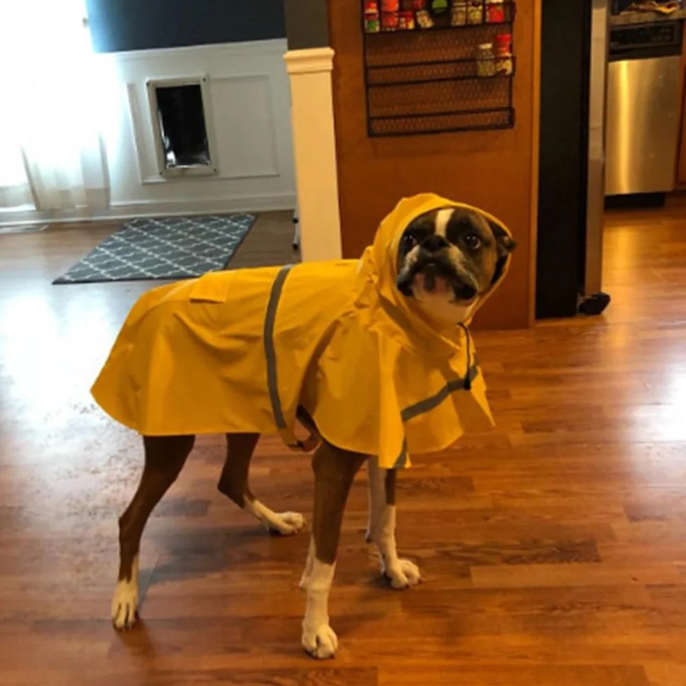 Waterproof Dog Raincoat with Hood - Reflective Yellow Cape for Rainy Days